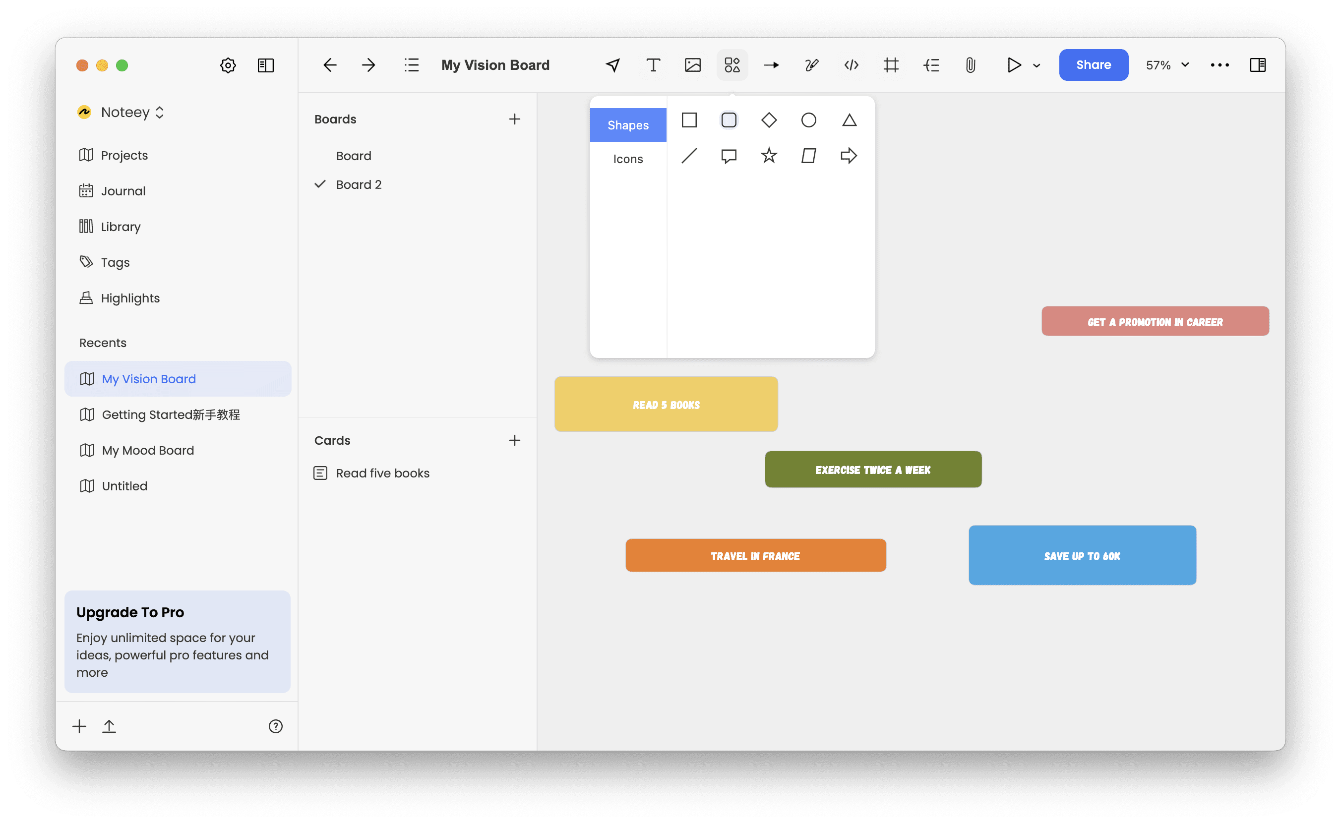 how to make a vision board and add texts with noteey